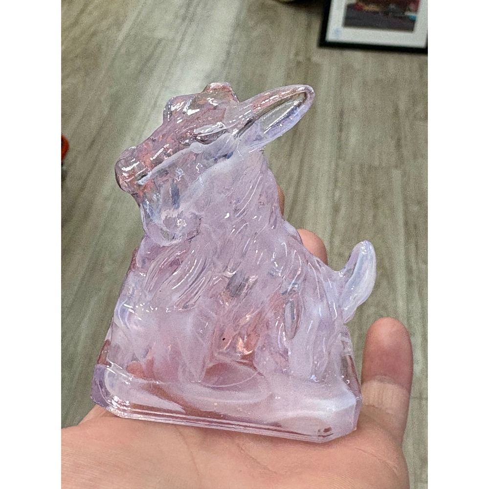 Boyd Glass Scottie JB Dog Figurine Pink White Slag Marble Glossy Vintage Stamped